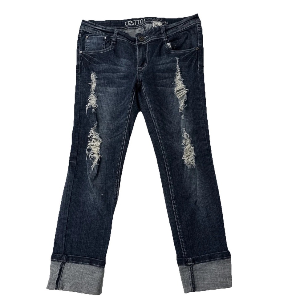Cest Toi Jeans Distressed Cropped‎ Women 11 Blue Low Rise Denim C1876